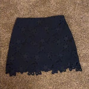 Navy Floral Eyelet Textured Skirt